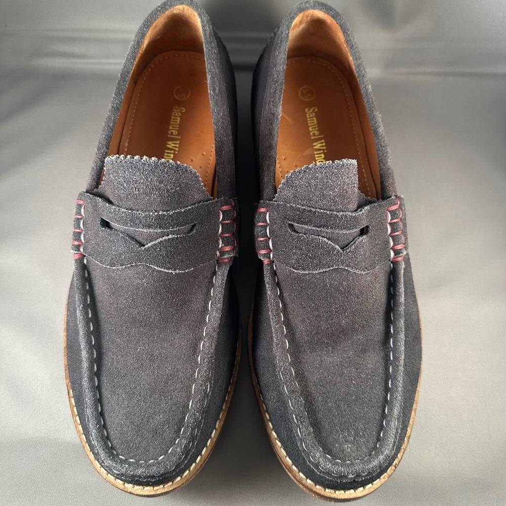 Samuel Windsor Grey Blue Suede Penny Loafers 7.5 US 6.5 UK Slip‎ On Casual Shoes